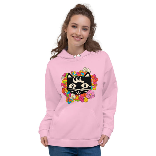Hoodie - MAGICAT pink (just cat) - Black Cats & Flowers