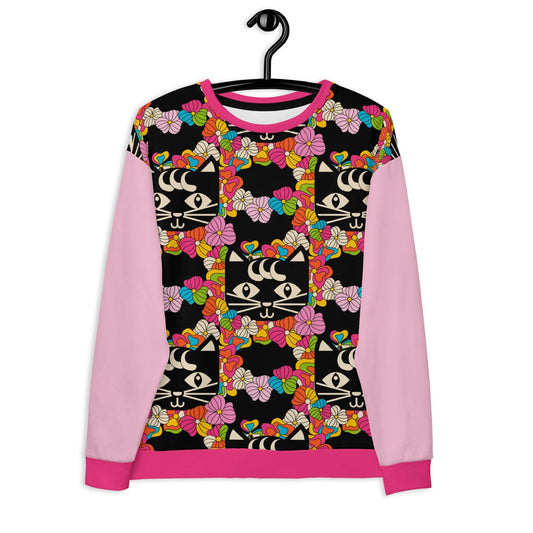 Sweatshirt - MAGICAT - Black cats and flowers print 3XL