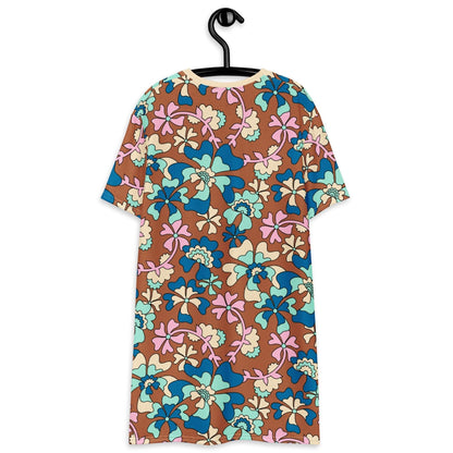 T-shirt dress - MISS PENNY blue brown - Timeless floral print