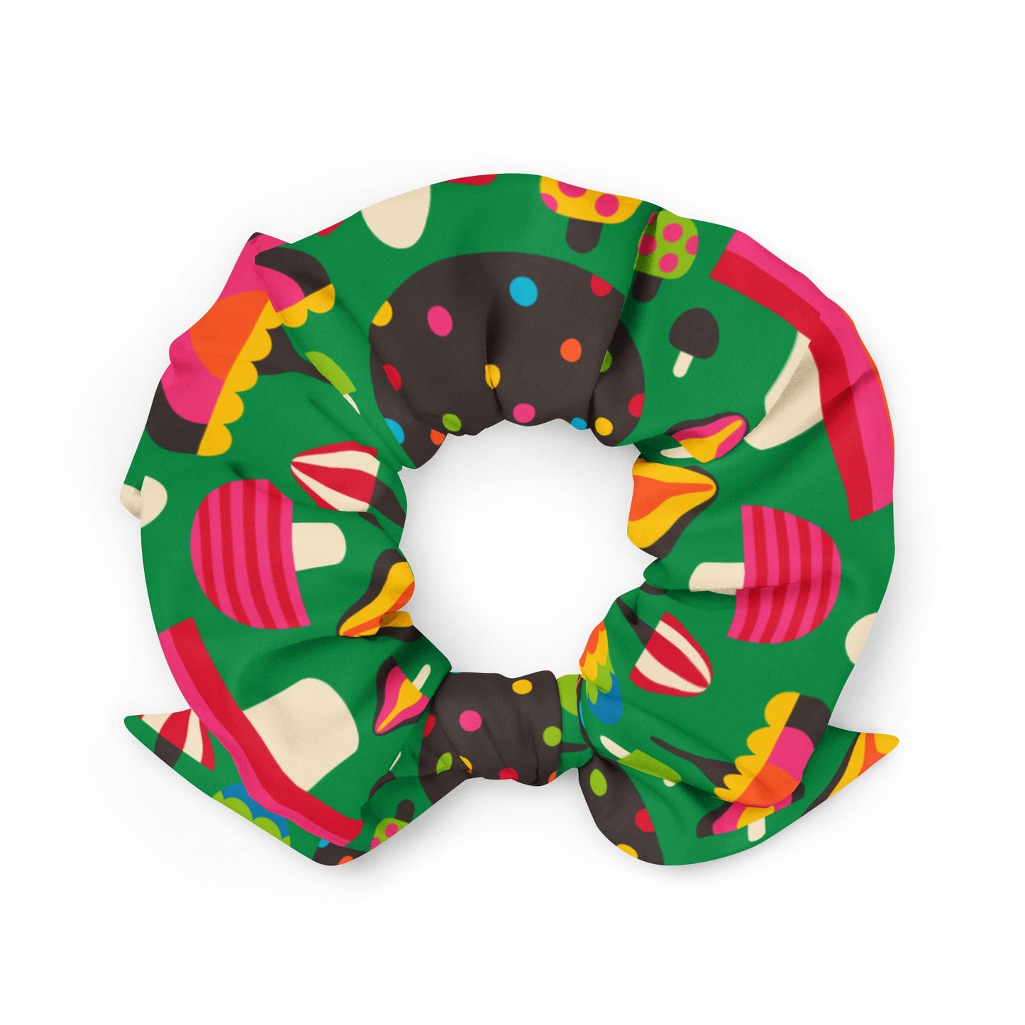 Scrunchie - MUSHROOM MANIA green - Colorful mushroom print