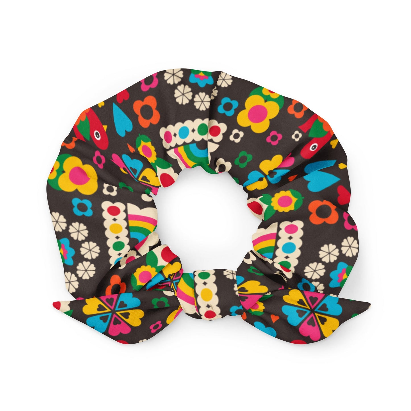 Scrunchie - OLD BIRDIE brown - Retro Birds, flowers & rainbows Default Title