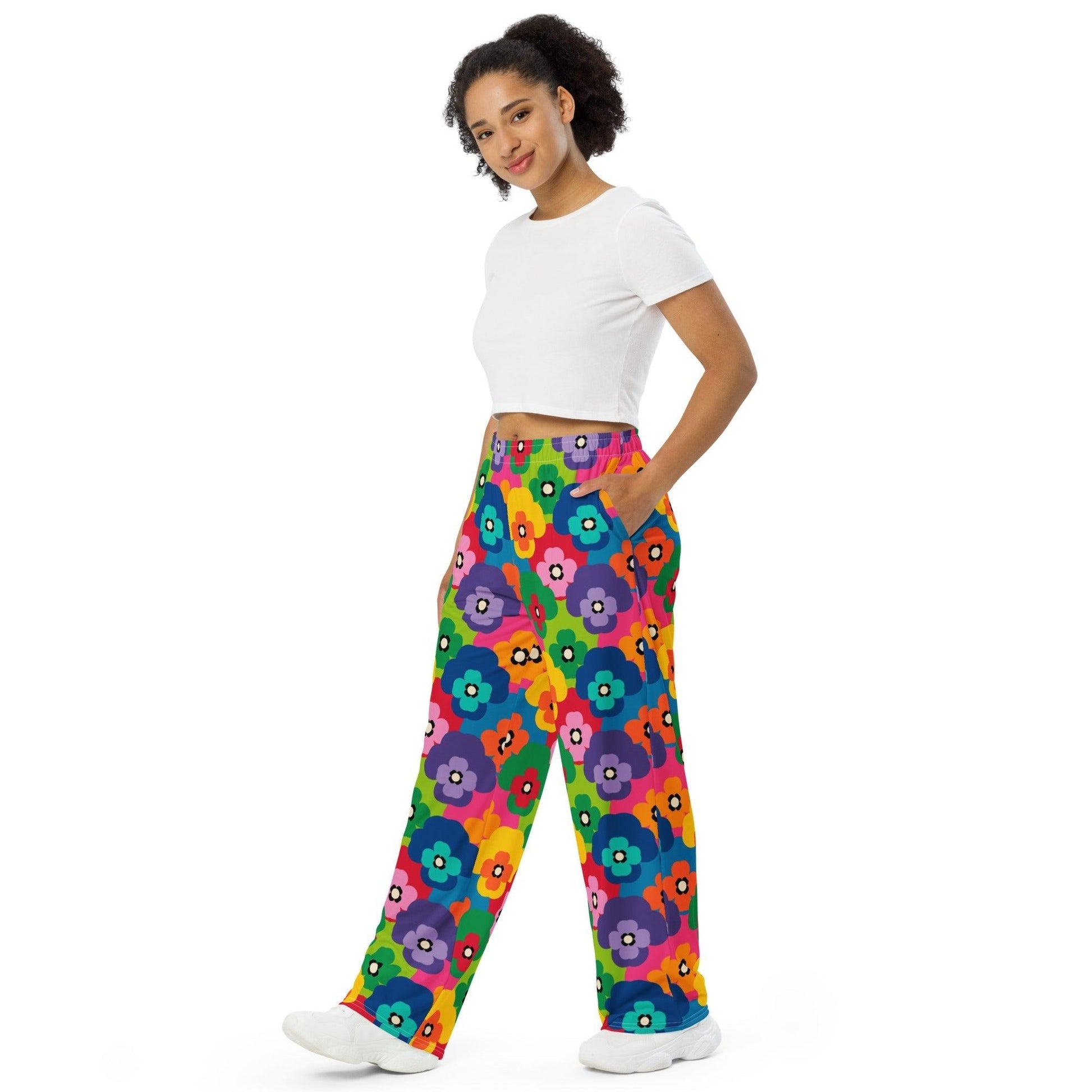 Pants - PANSY FAB - Colorful pansy flower print