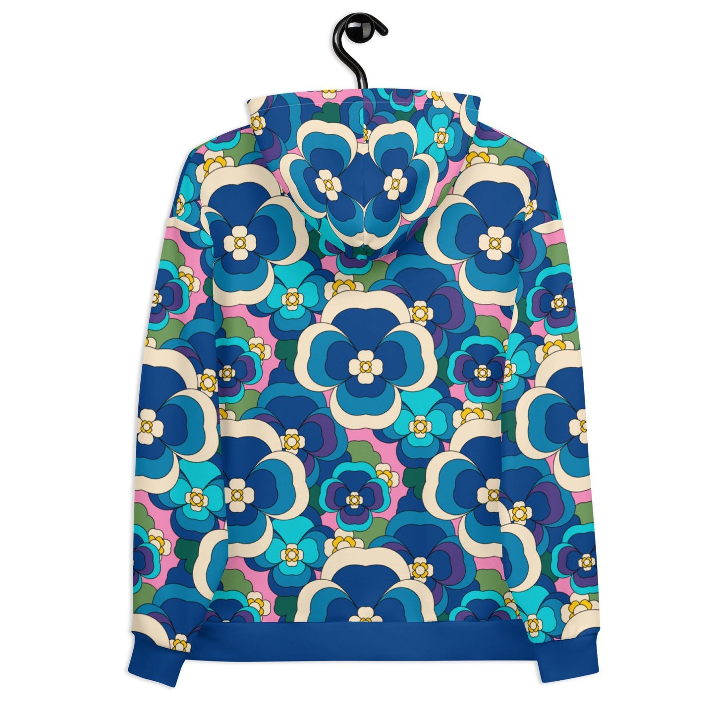 Hoodie - PANSY FANTASY blue pink - Retro pansy print