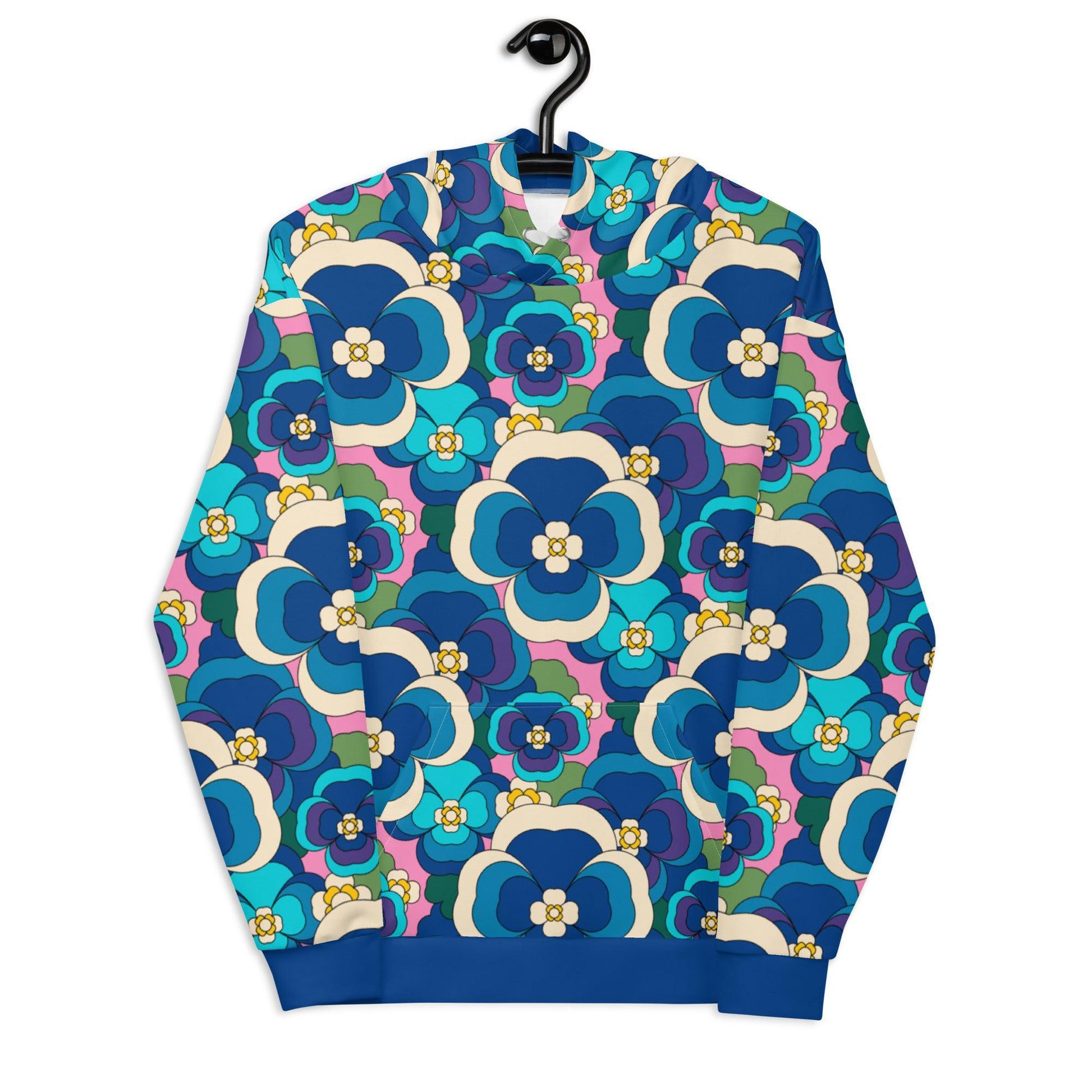 Hoodie - PANSY FANTASY blue pink - Retro pansy print 6XL
