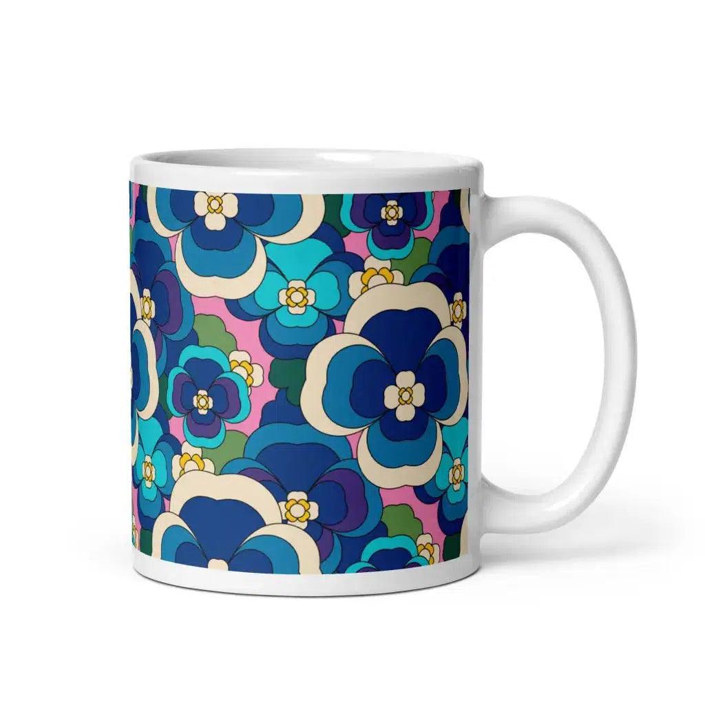 Mug - PANSY FANTASY blue pink - Retro pansy print