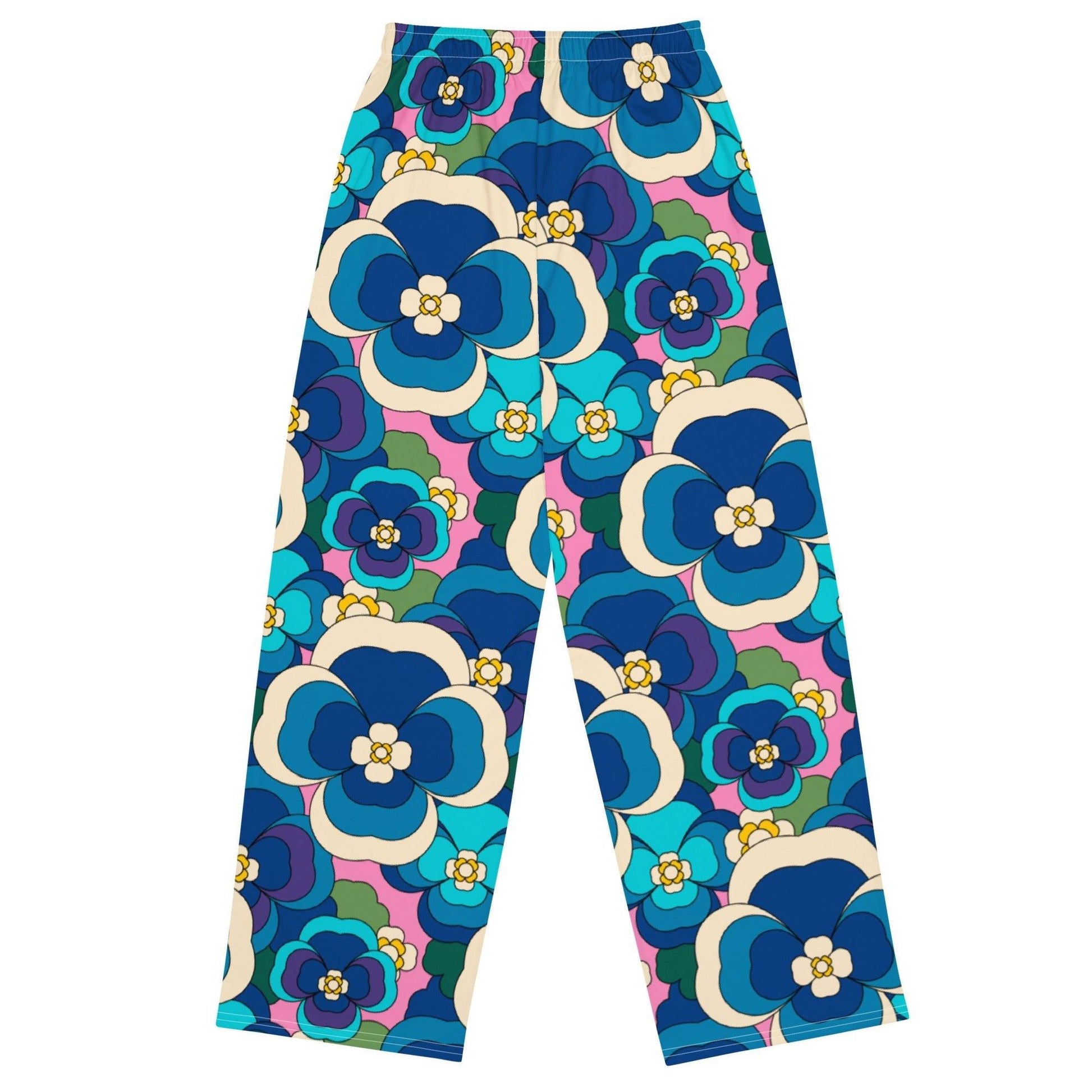 Pants - PANSY FANTASY blue pink - Retro pansy print