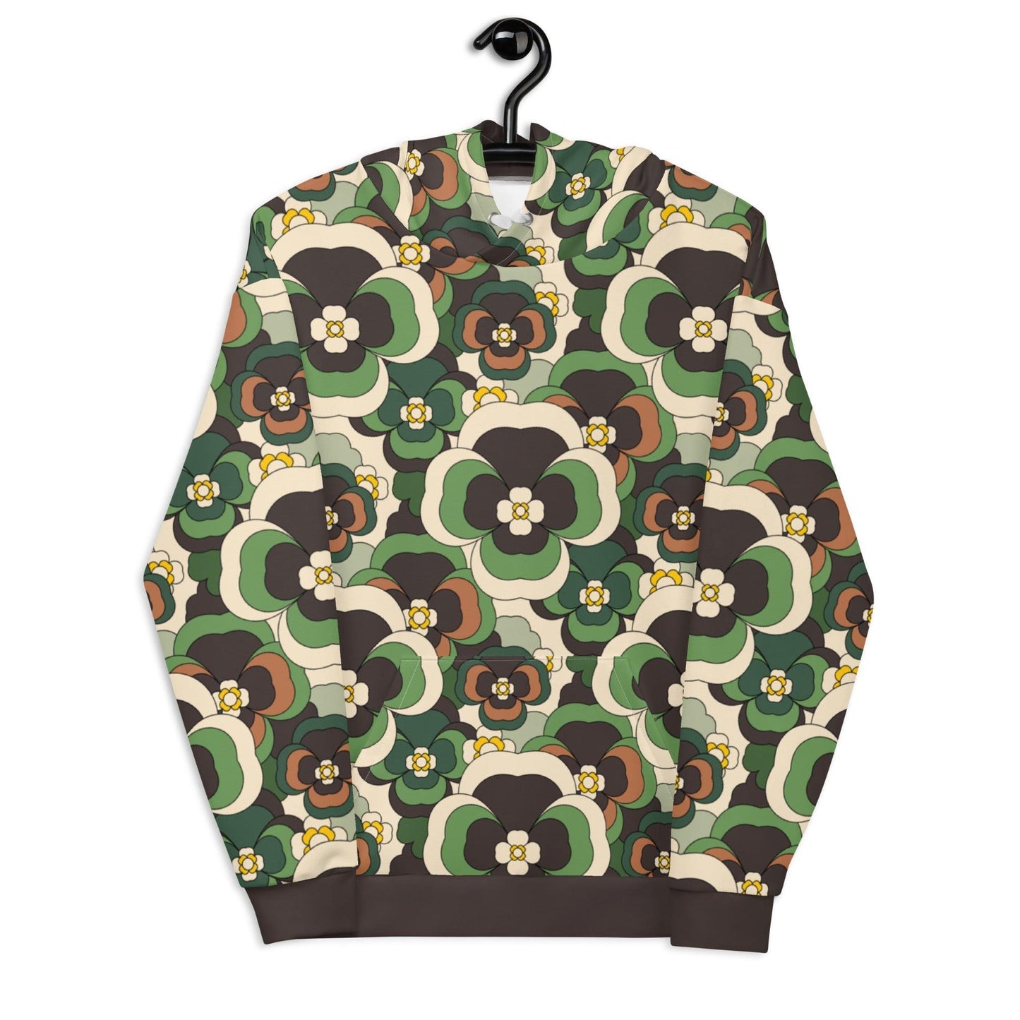 Hoodie - PANSY FANTASY green - Retro pansy print 6XL