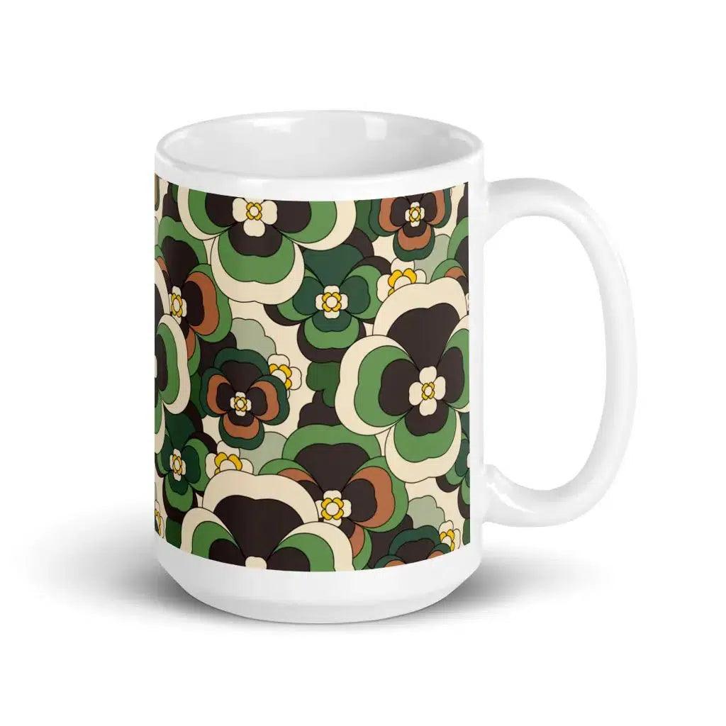 Mug - PANSY FANTASY green - Retro pansy print