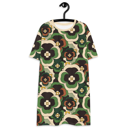 T-shirt dress - PANSY FANTASY green - Retro pansy print 6XL