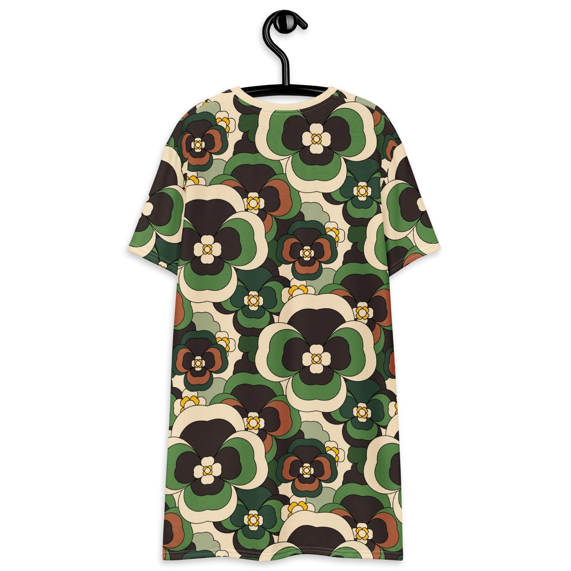 T-shirt dress - PANSY FANTASY green - Retro pansy print