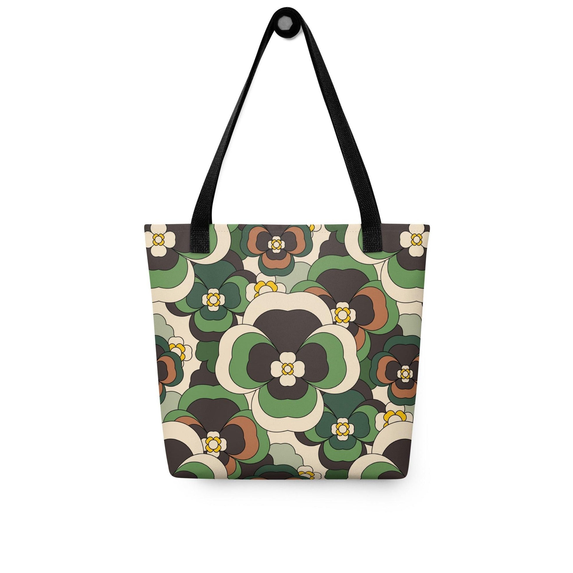 Tote bag - PANSY FANTASY green - Retro pansy print Default Title