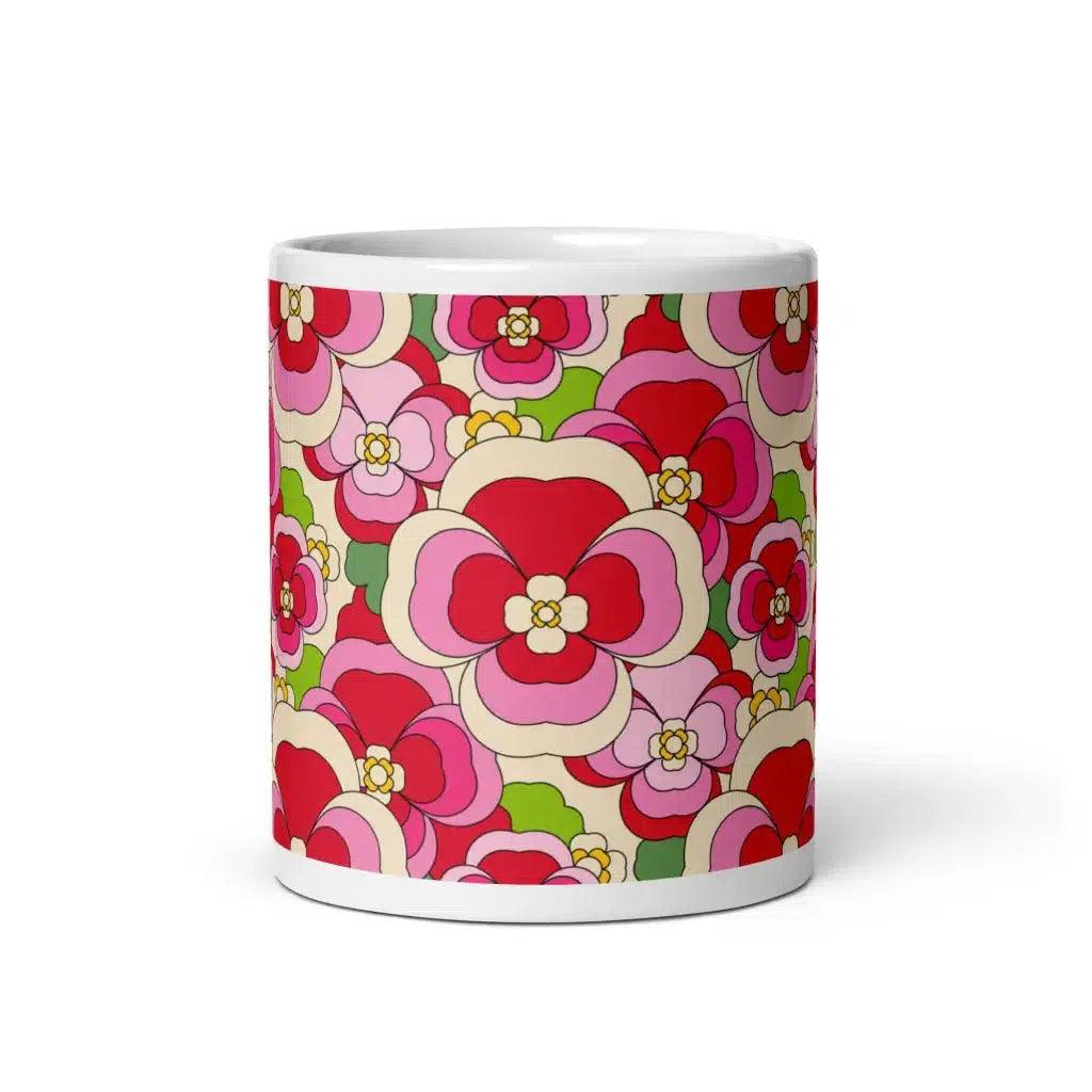 Mug - PANSY FANTASY pink - Retro pansy print 11oz
