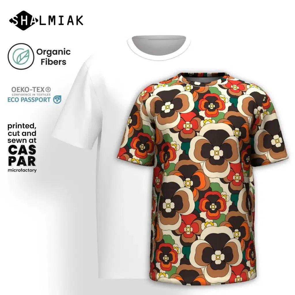 Organic cotton t-shirt - PANSY FANTASY retro - Retro pansy print