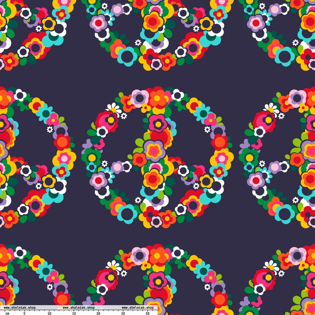 Fabric - PEACE BLOSSOMS - Floral peace symbol print