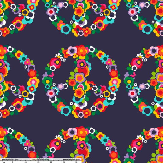Fabric - PEACE BLOSSOMS - Floral peace symbol print
