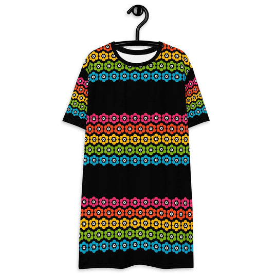 T-shirt dress - PEACOCK BLOOM happy - Vibrant bloom stripe print 6XL
