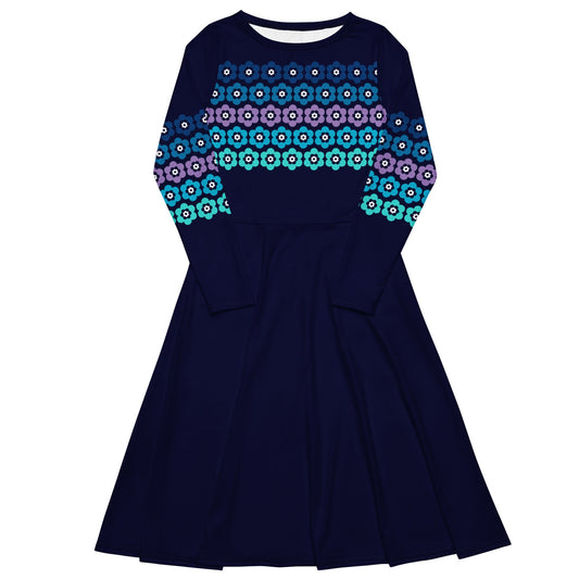 Midi dress - PEACOCK BLOOM mystic blue - Vibrant bloom stripe print 6XL