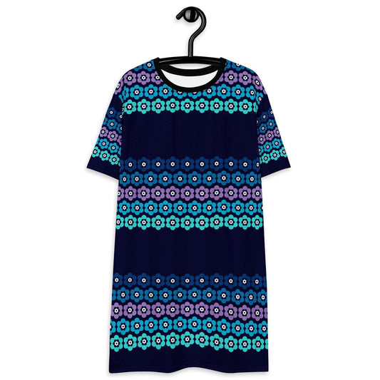 T-shirt dress - PEACOCK BLOOM mystic blue - Vibrant bloom stripe print 6XL