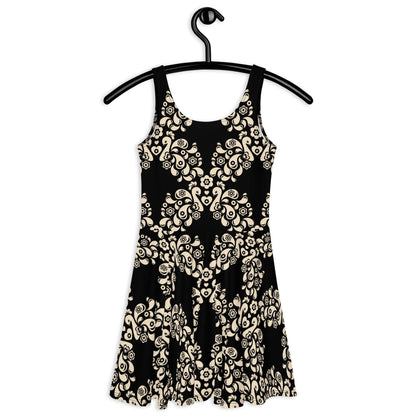 Skater dress - PEACOCK LOVE black - Glorious peacock print
