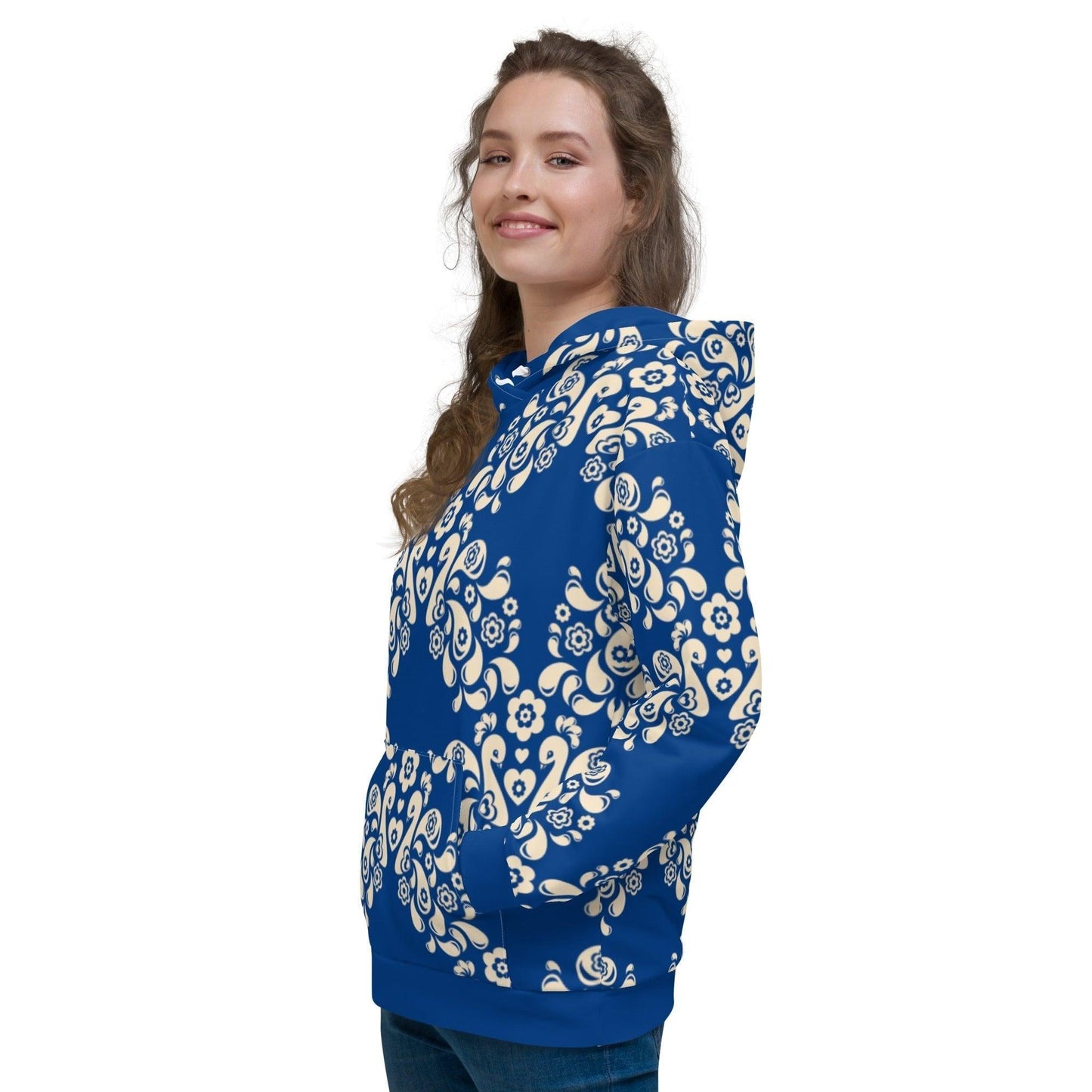 Hoodie - PEACOCK LOVE blue - Glorious peacock print