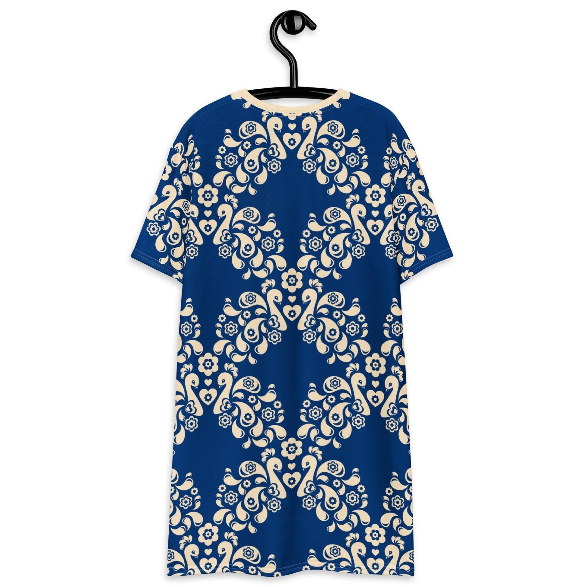 T-shirt dress - PEACOCK LOVE blue - Glorious peacock print
