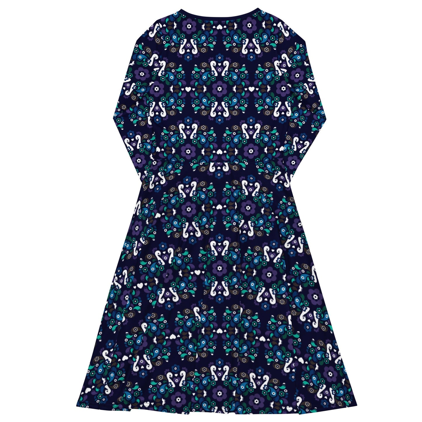 Midi dress - PEACOCK LOVE mystic blue - Glorious peacock print