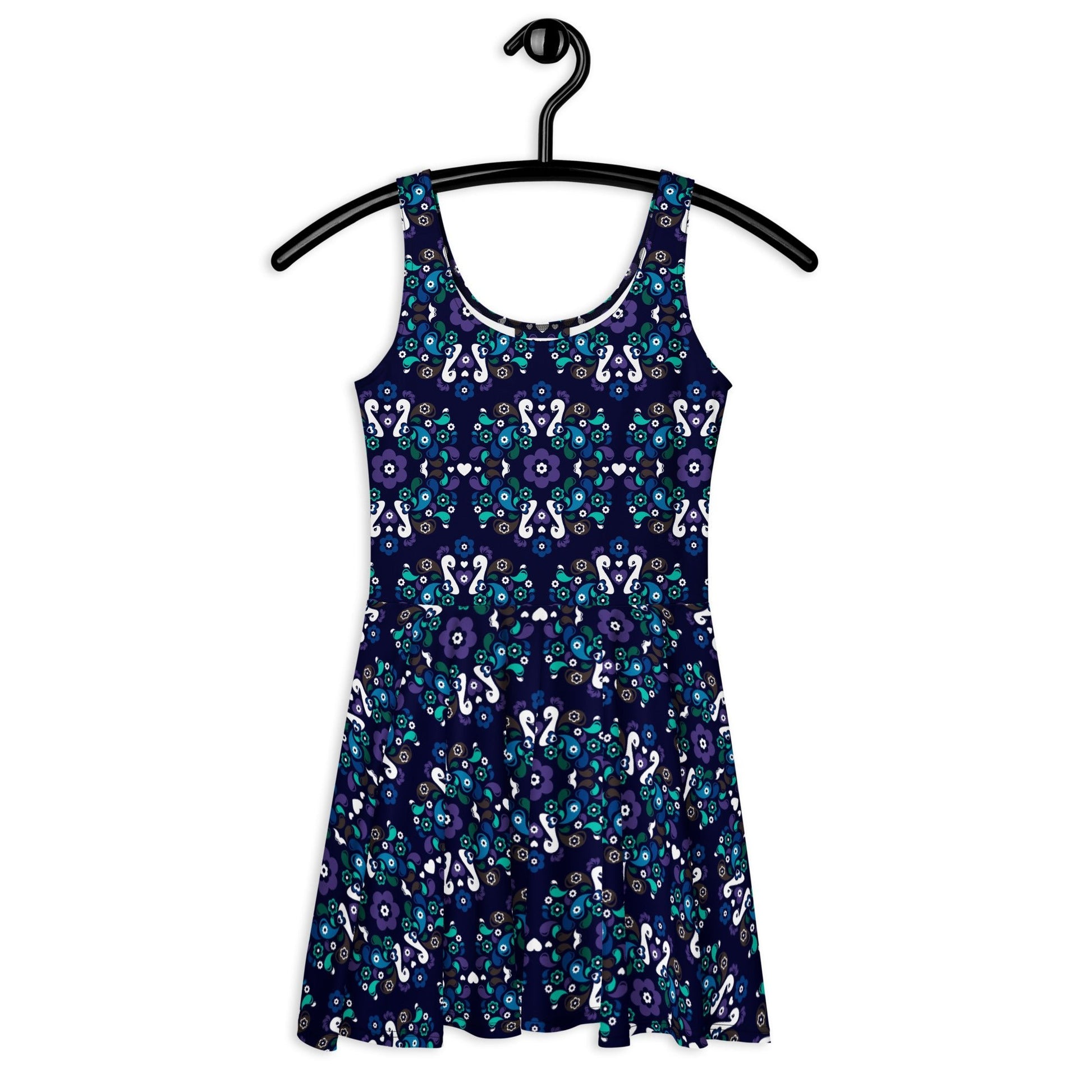 Skater dress - PEACOCK LOVE mystic blue - Glorious peacock print 3XL