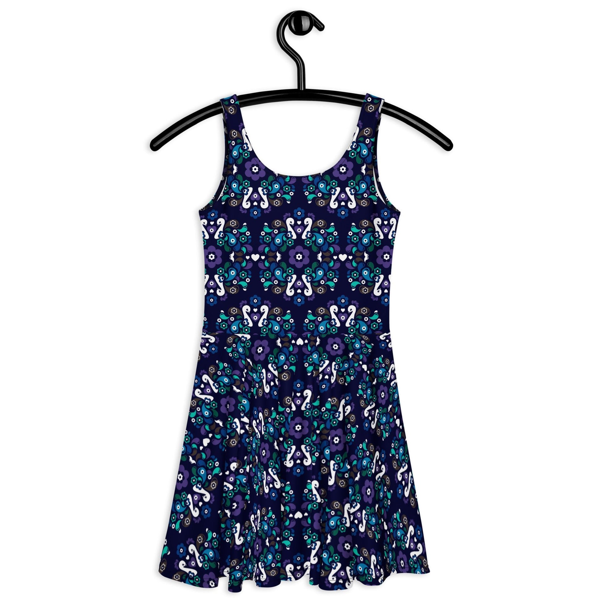 Skater dress - PEACOCK LOVE mystic blue - Glorious peacock print