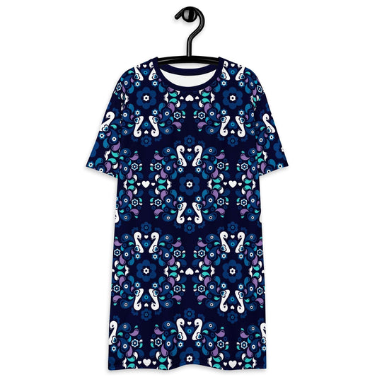 T-shirt dress - PEACOCK LOVE mystic blue - Glorious peacock print 6XL