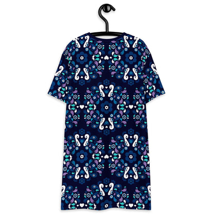 T-shirt dress - PEACOCK LOVE mystic blue - Glorious peacock print
