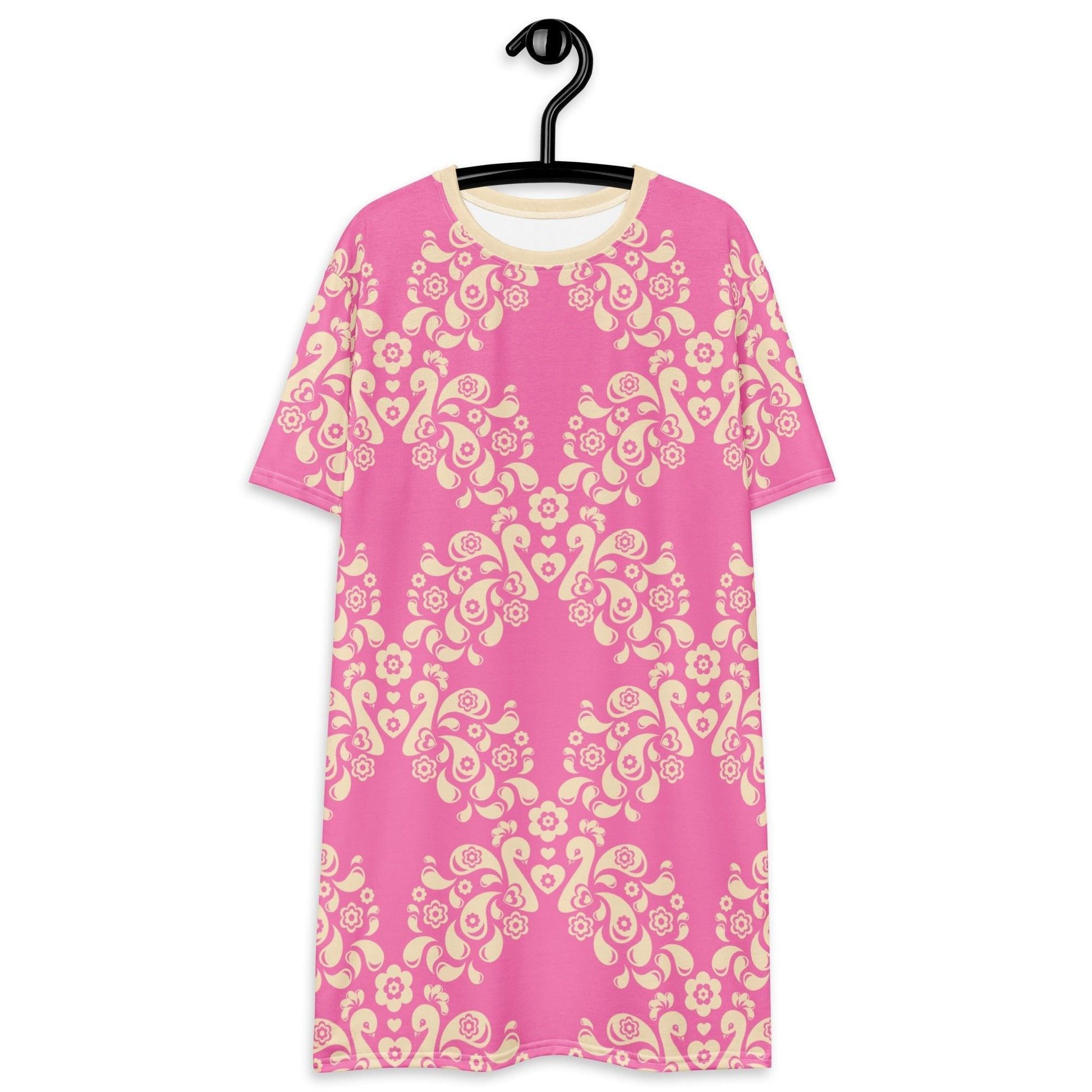 T-shirt dress - PEACOCK LOVE pink - Glorious peacock print 6XL