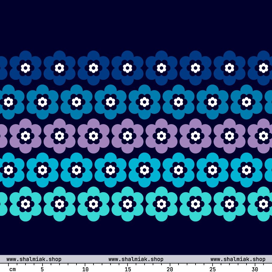 Fabric - PEACOCK BLOOM mystic blue - Vibrant bloom stripe print