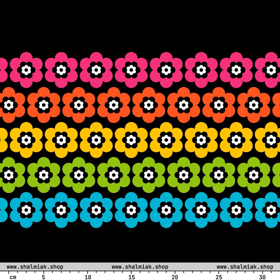 Fabric - PEACOCK BLOOM rainbow - Vibrant bloom stripe print