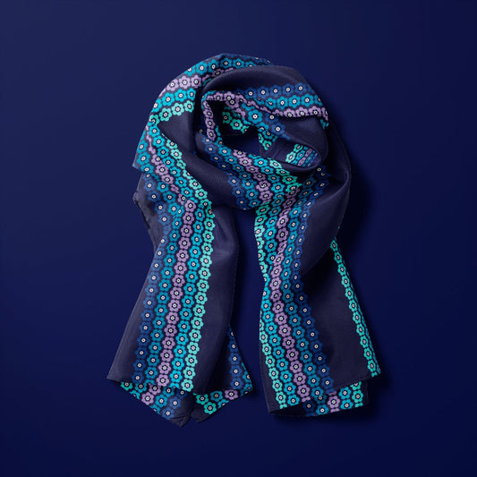 Scarf - PEACOCK BLOOM mystic blue - Vibrant bloom stripe print