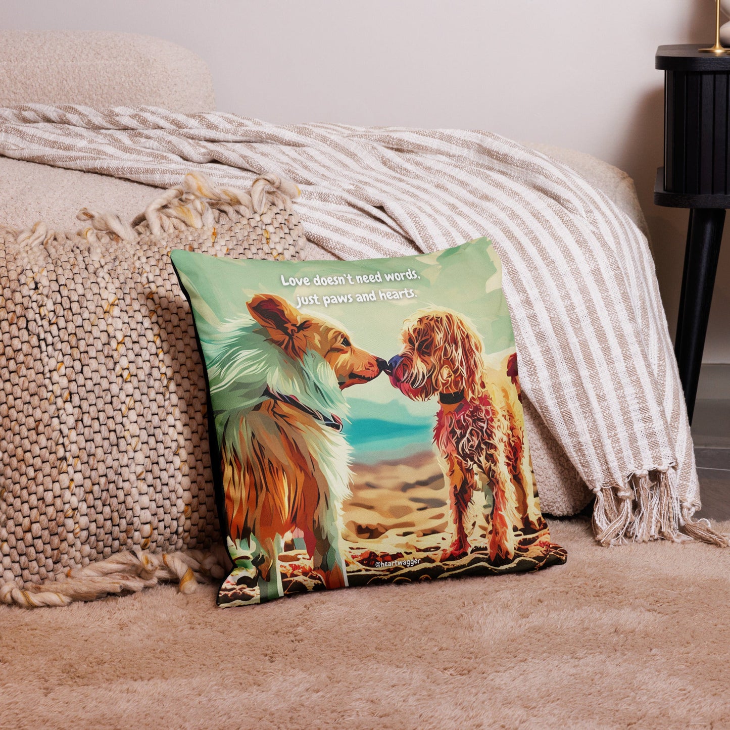 Pillow Case - Love doesn’t need words, just paws and hearts 18″×18″