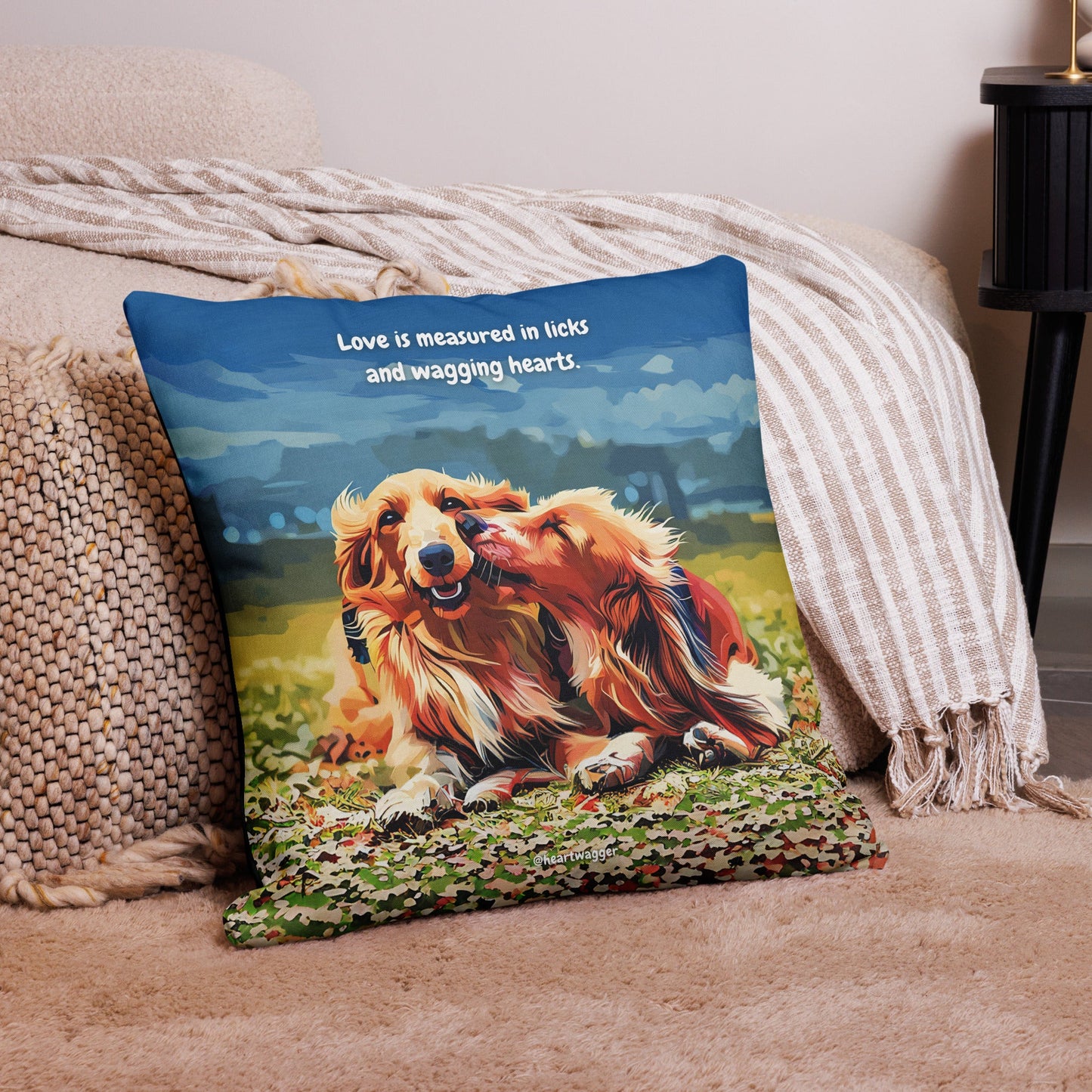 Pillow Case - Love is measured in licks and wagging hearts 22″×22″