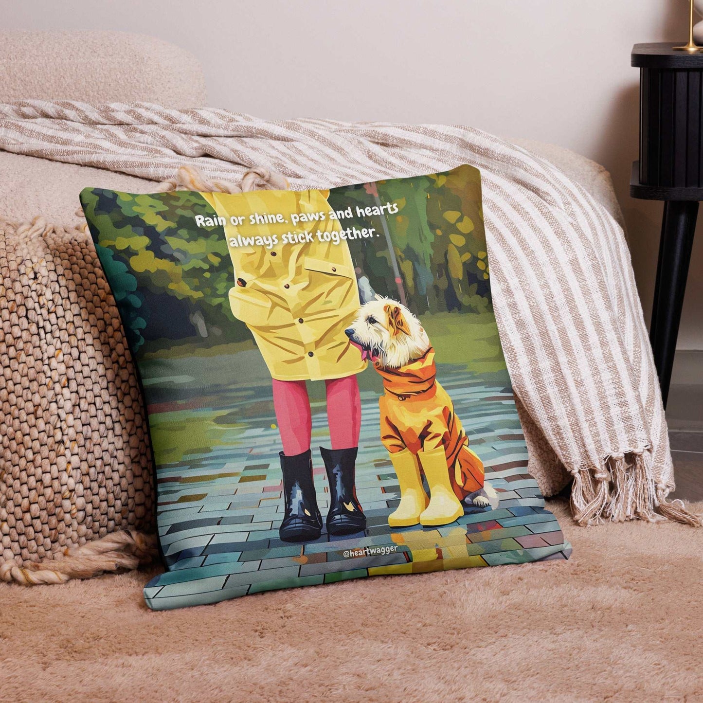 Pillow Case - Rain or shine, paws and hearts always stick together 22″×22″