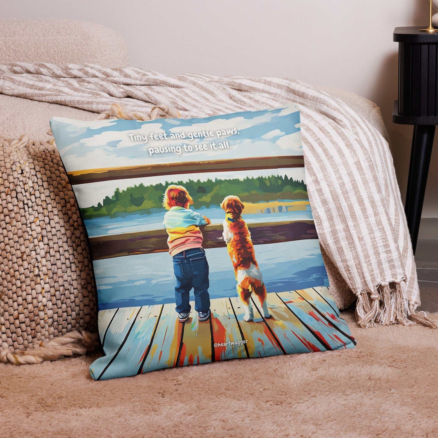 Pillow Case - Tiny feet and gentle paws, pausing to see it all 22″×22″