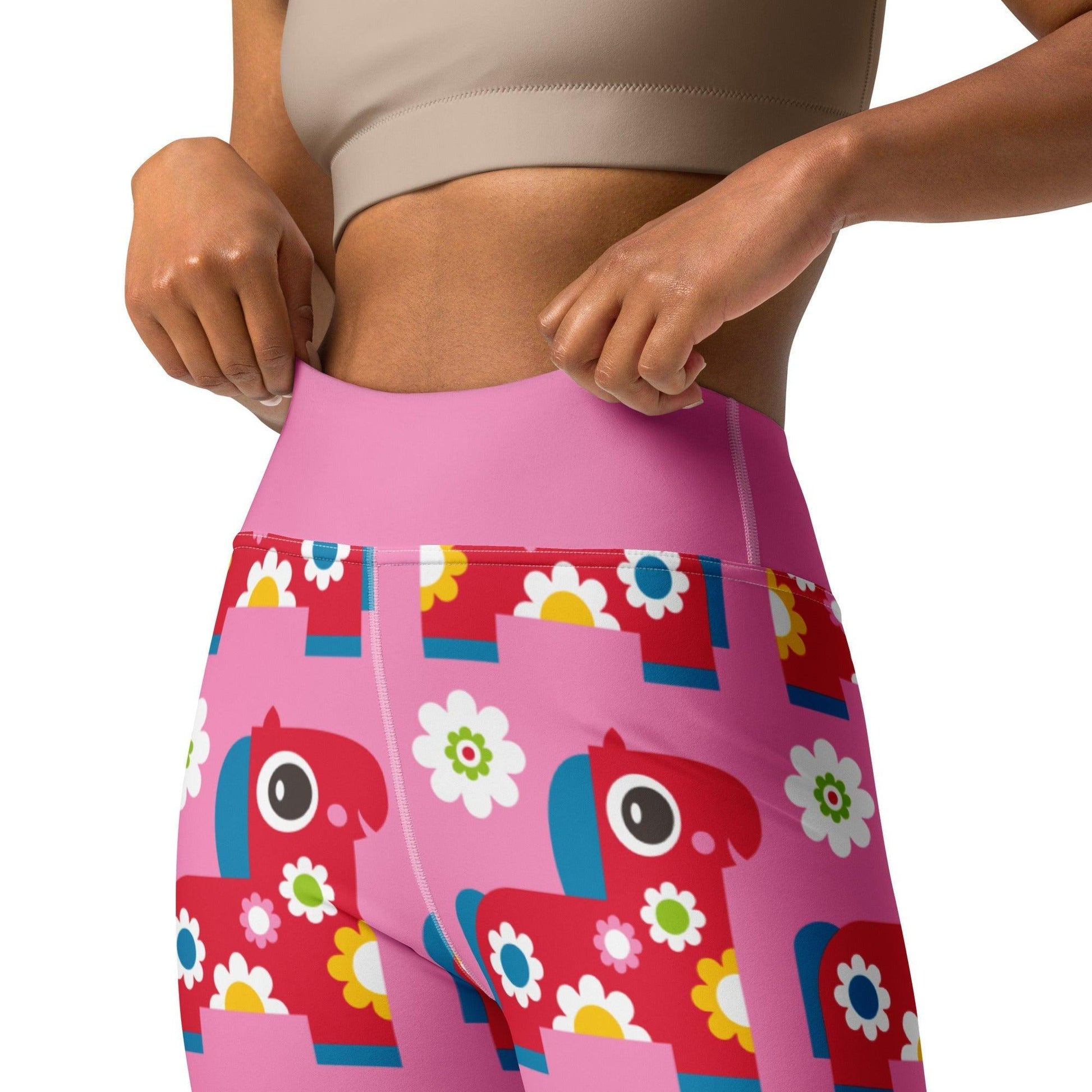Yoga leggings -2- PONY BLOOM pink - Happy ponies and flowers print