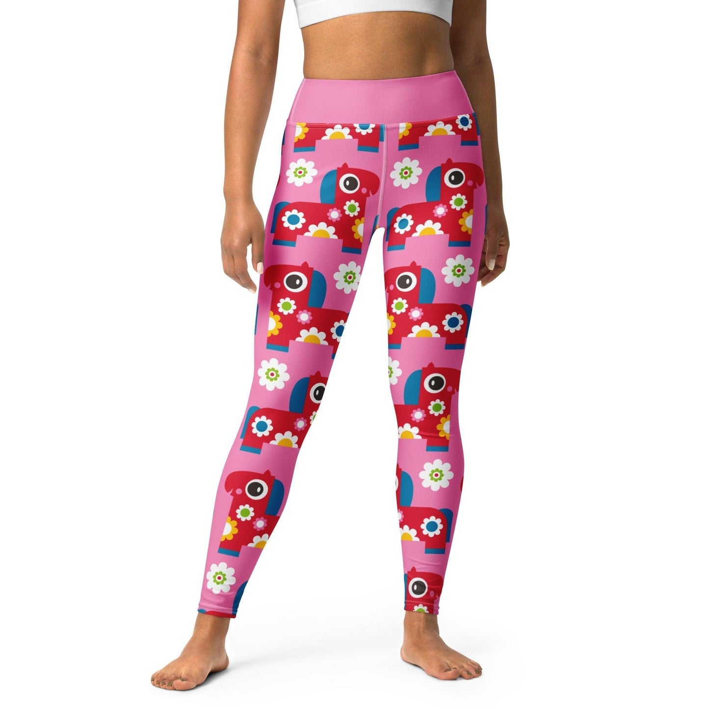 Yoga leggings -2- PONY BLOOM pink - Happy ponies and flowers print XL