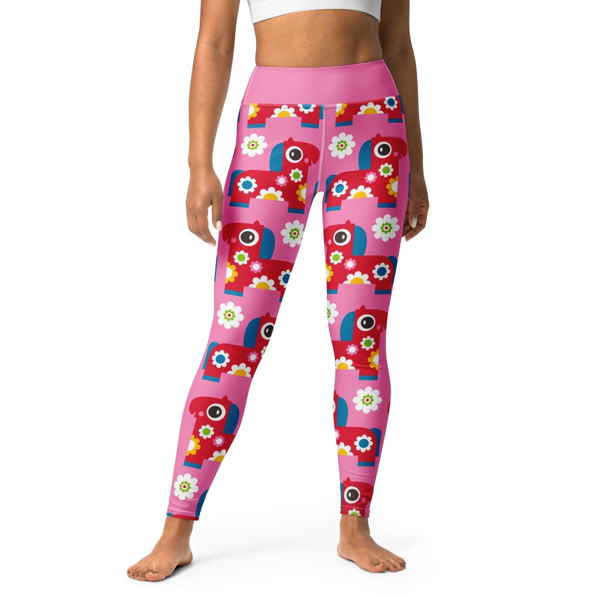 Yoga leggings -2- PONY BLOOM pink - Happy ponies and flowers print XL