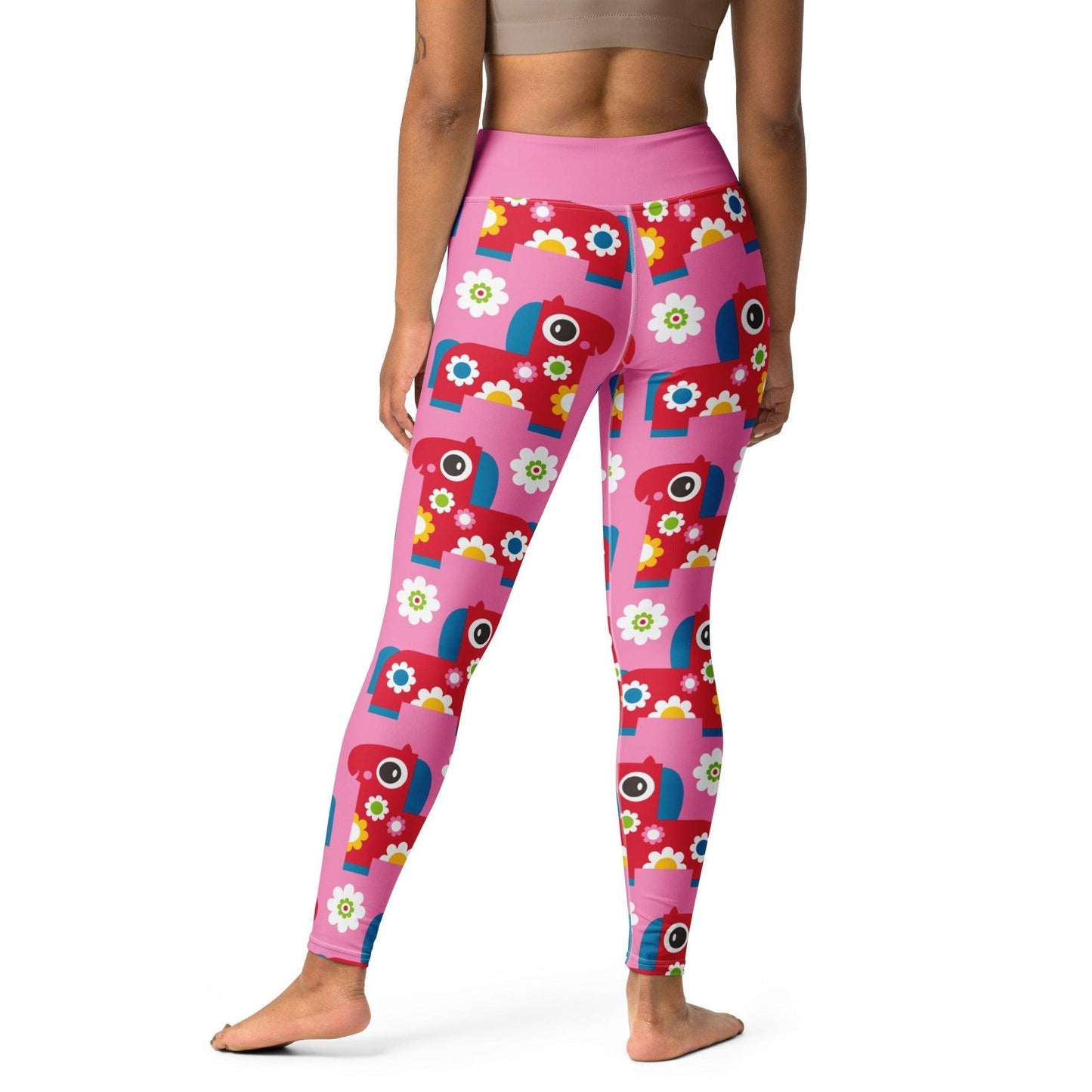 Yoga leggings -2- PONY BLOOM pink - Happy ponies and flowers print