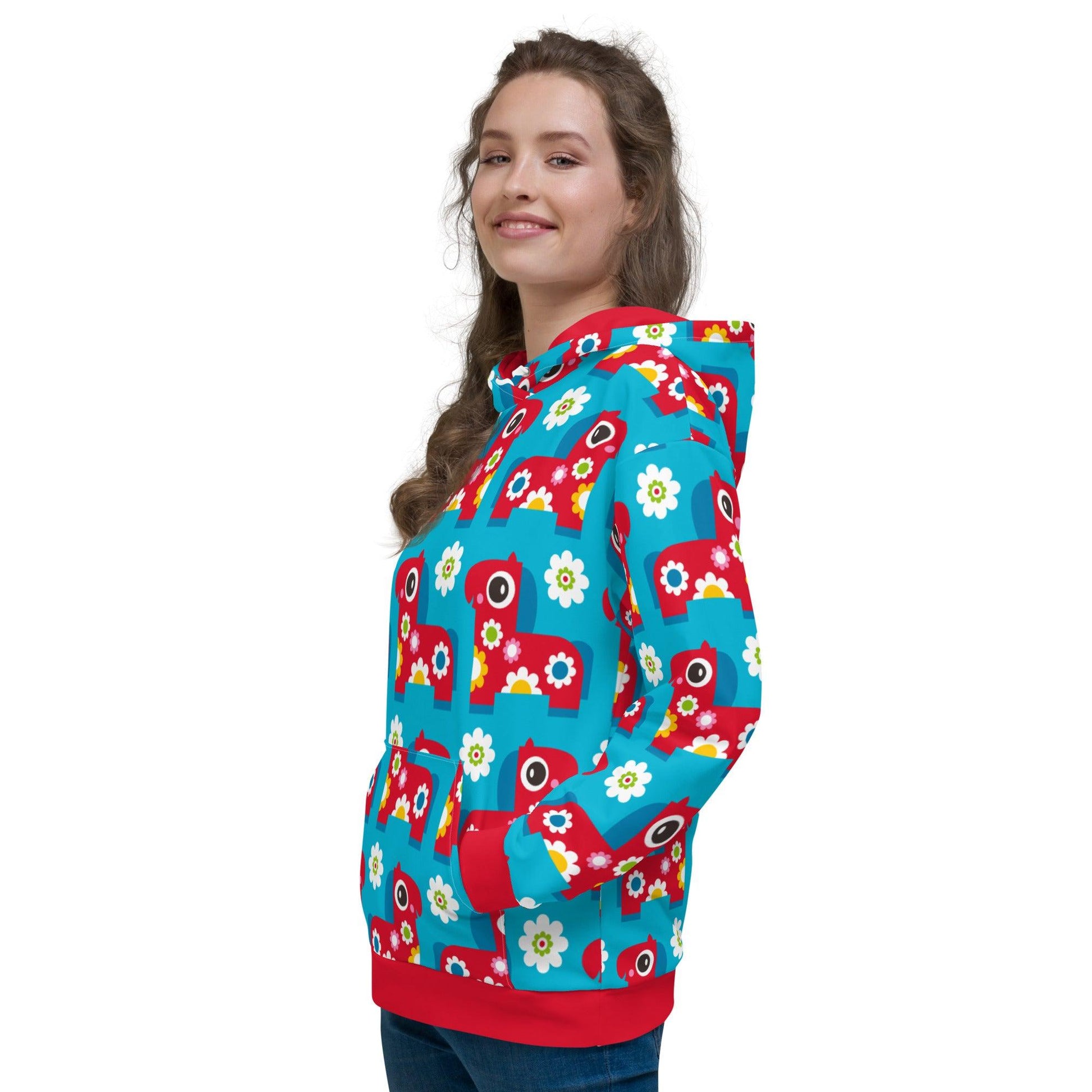 Hoodie - PONY BLOOM turquoise - Happy ponies and flowers print 6XL