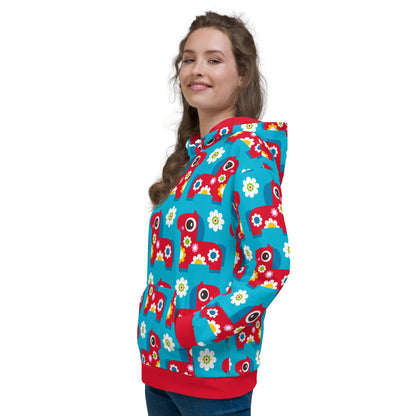 Hoodie - PONY BLOOM turquoise - Happy ponies and flowers print 6XL