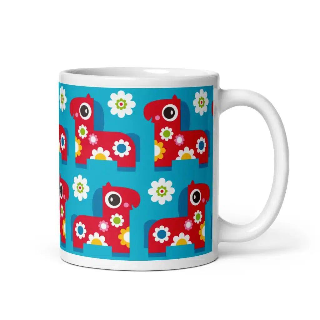 Mug - PONY BLOOM turquoise - Happy ponies and flowers print