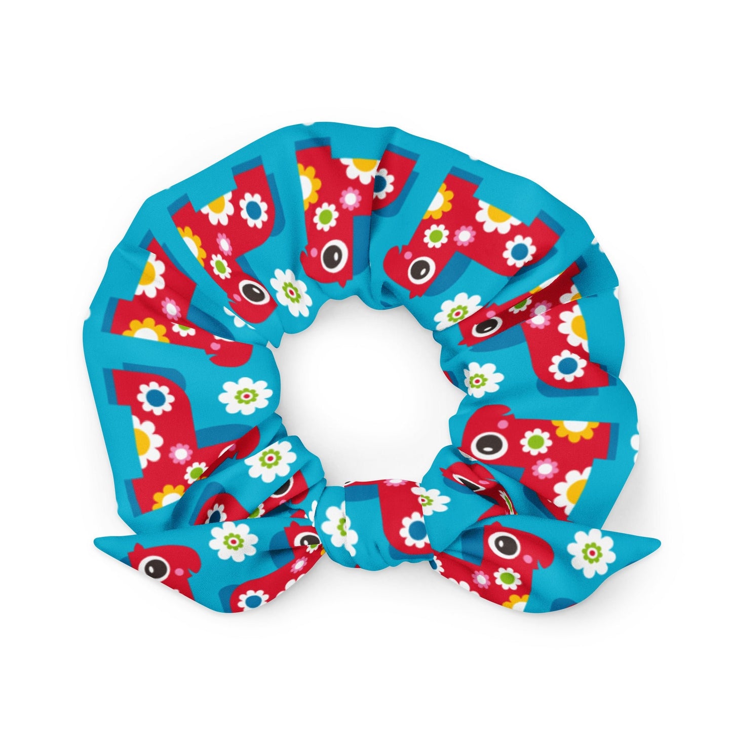 Scrunchie - PONY BLOOM turquoise - Happy ponies and flowers print Default Title