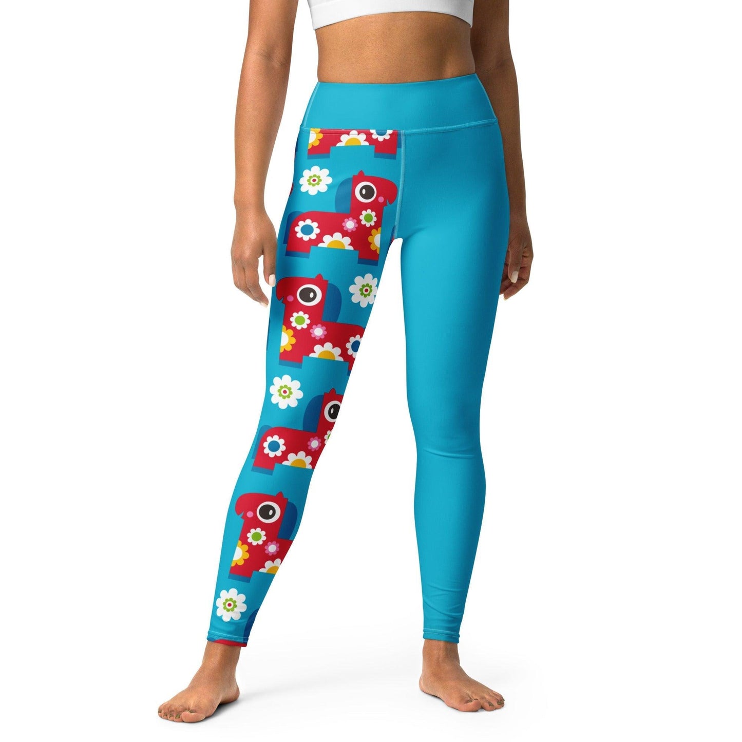 Yoga leggings - PONY BLOOM turquoise - Happy ponies and flowers print XL