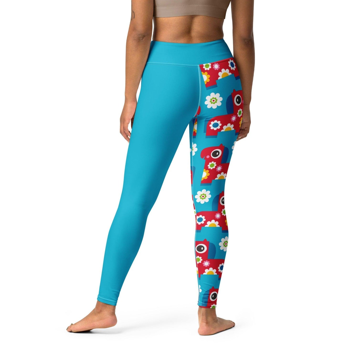 Yoga leggings - PONY BLOOM turquoise - Happy ponies and flowers print