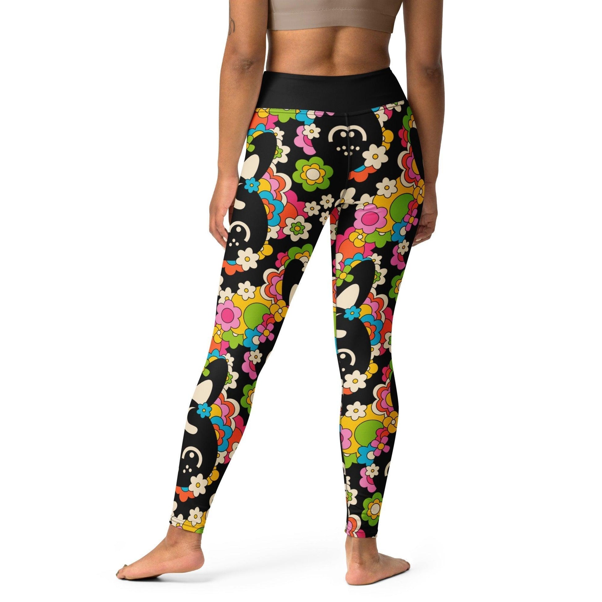 Yoga leggings -2- POPBUNNY black - Playful bunnies and flowers print