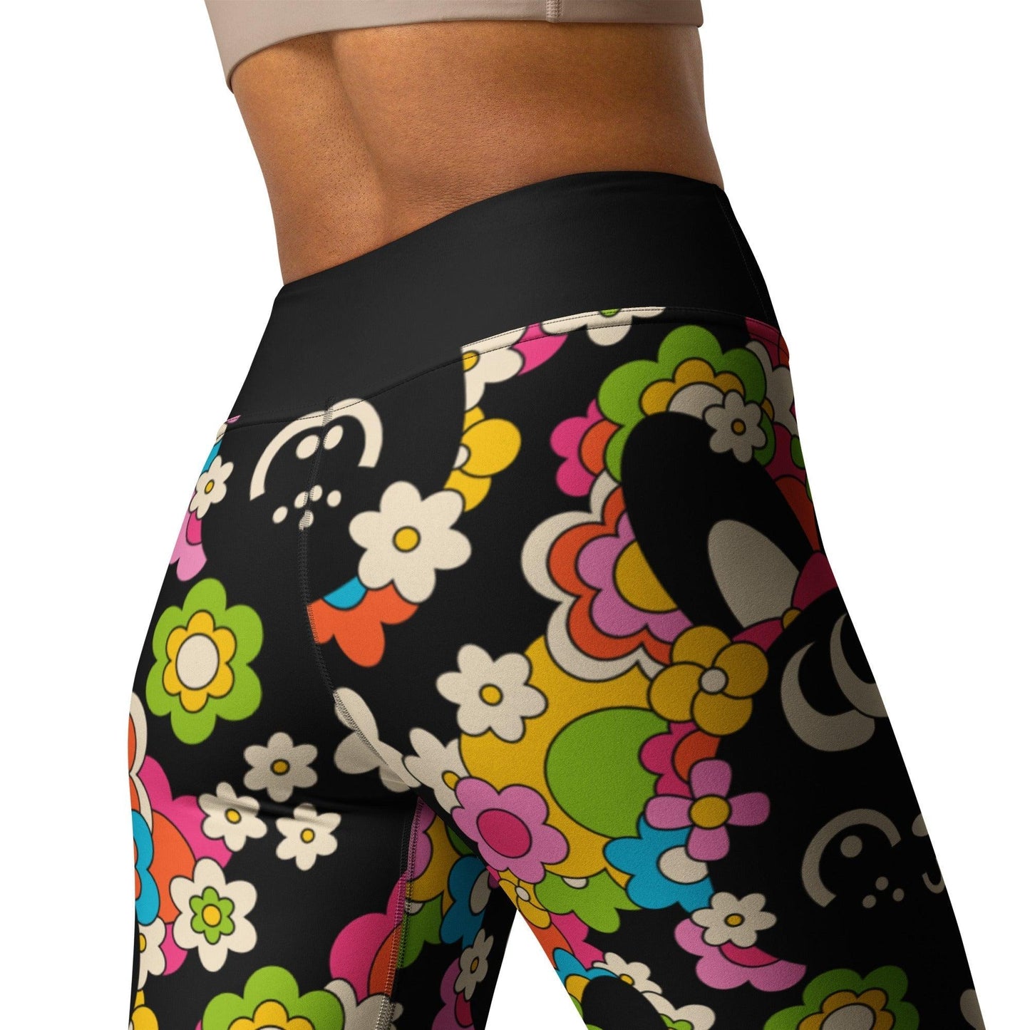 Yoga leggings -2- POPBUNNY black - Playful bunnies and flowers print